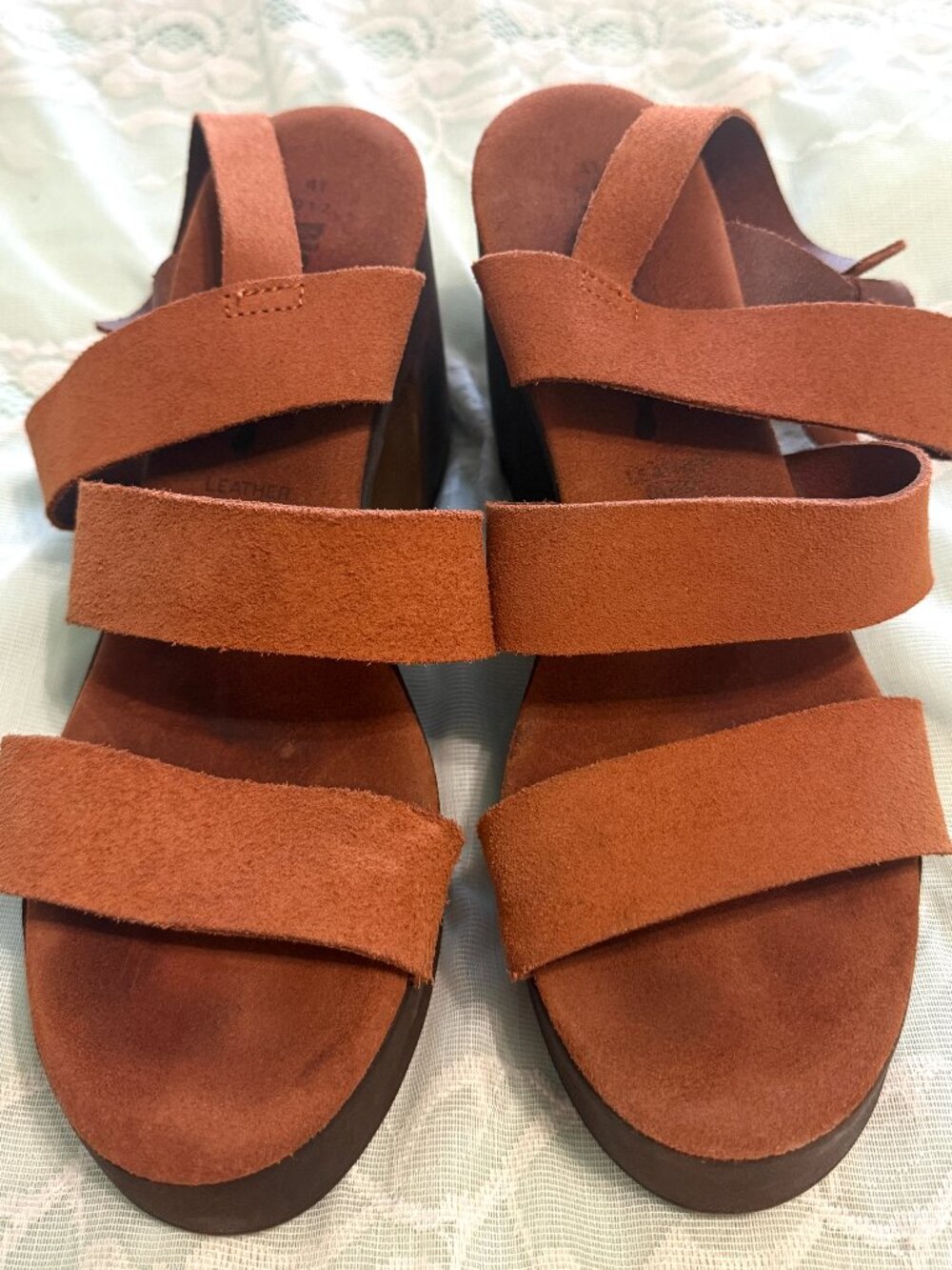 BioNatura Women's Orange Brown Suede Platform Sandal with Buckle Strap Size 9.5